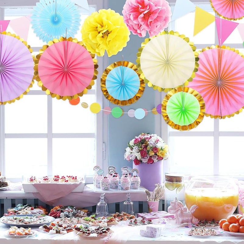 مجموعة زينة مراوح ورقية ملونة من نوع ماكرون لحفلات وزينة الفصول الدراسية - Image 4